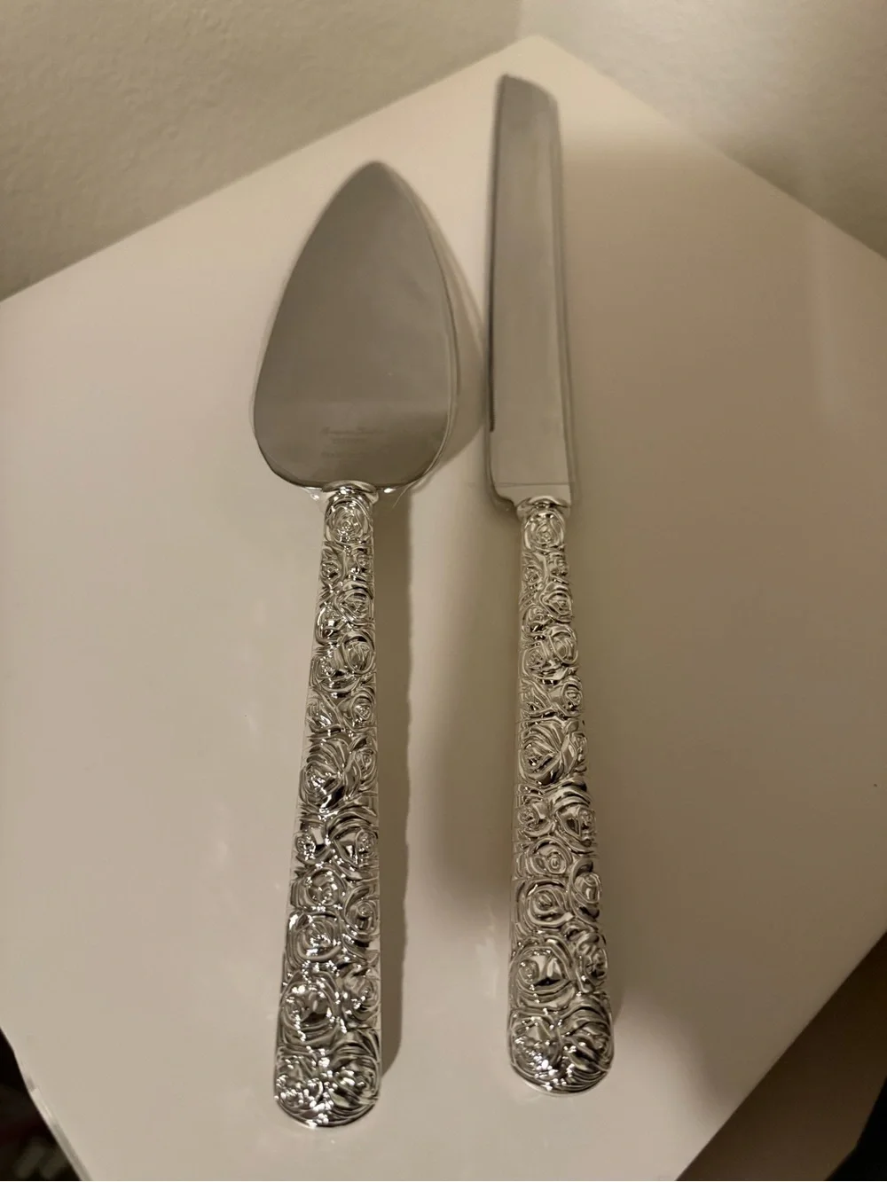 Ornate Silver-Handle Cake Server and Knife Set